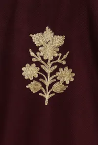 Dark Sienna Aari Embroidered Kashmiri Phiran-Free Size image 6