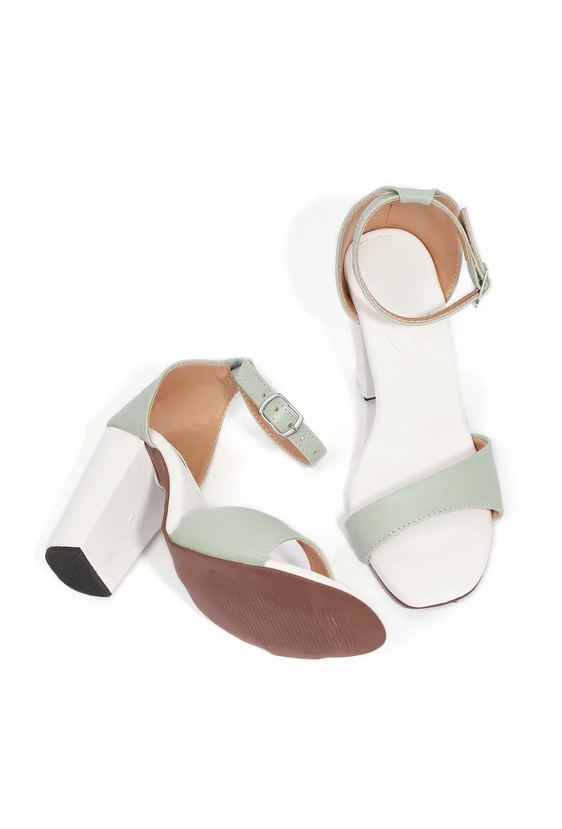 Mint Green Block Color Strap Cushion Padded Heels