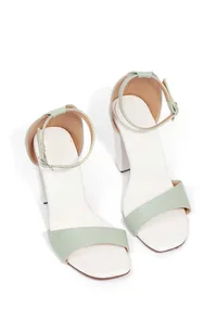 Mint Green Block Color Strap Cushion Padded Heels image 2