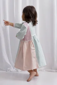 Green Color Blocked Cotton Striped Flare Dress image 2