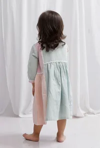 Green Color Blocked Cotton Striped Flare Dress image 3