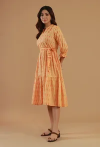 Peach Ikat Cotton Tiered Shirt Dress image 2