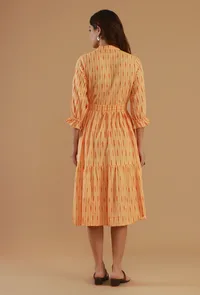 Peach Ikat Cotton Tiered Shirt Dress image 4