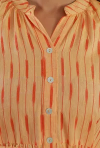 Peach Ikat Cotton Tiered Shirt Dress image 5