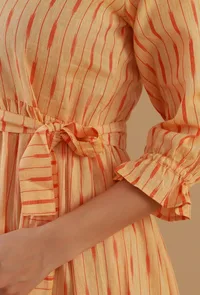 Peach Ikat Cotton Tiered Shirt Dress image 6
