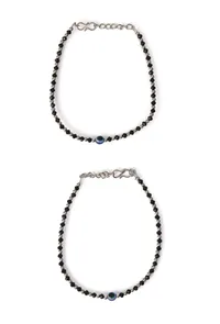 Pair of Nazariya Evil Eye Anklets with Black and Silver Beads image 1