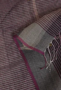 Purple Grey Handloom Cotton Jamdani stole image 4