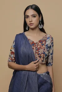 White And Red Kalamkari Panelled Back Tie Up Blouse image 2