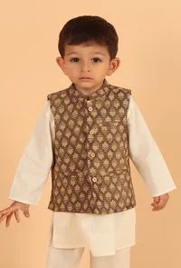 Amay Khaki Ajrakh Print Cotton Nehru Jacket image 1