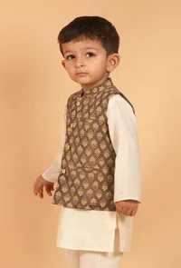 Amay Khaki Ajrakh Print Cotton Nehru Jacket image 2