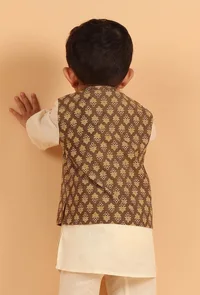 Amay Khaki Ajrakh Print Cotton Nehru Jacket image 3