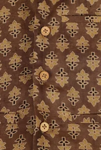 Amay Khaki Ajrakh Print Cotton Nehru Jacket image 4