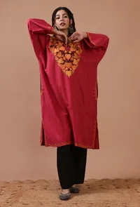 Cardinal Woolen Ari Embroidered Phiran- Free Size image 1