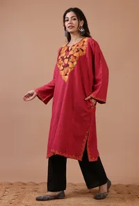 Cardinal Woolen Ari Embroidered Phiran- Free Size image 2