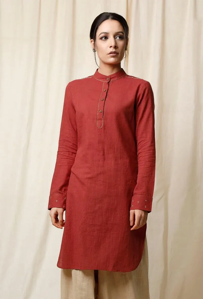 Gerua Pathani Cotton Slub Kurta
