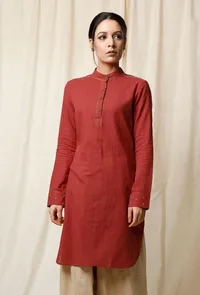 Gerua Pathani Cotton Slub Kurta image 1