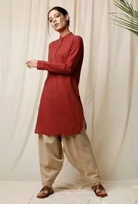 Gerua Pathani Cotton Slub Kurta image 2