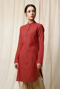 Gerua Pathani Cotton Slub Kurta image 3