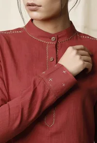 Gerua Pathani Cotton Slub Kurta image 5