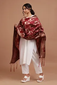 Maroon Color Semi Silk Dupatta With Zari Weaving image 2