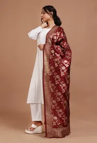 Maroon Color Semi Silk Dupatta With Zari Weaving image 3