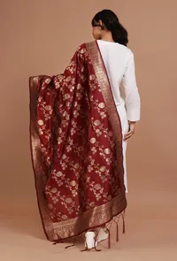Maroon Color Semi Silk Dupatta With Zari Weaving image 4