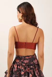 Zoon Floral Chintz Ruffled Pre Draped Sari With Rust Strappy Blouse image 5