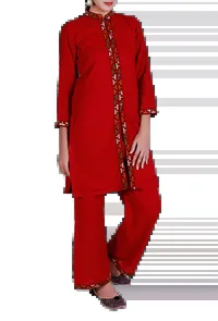 Red Kullu Patti Pure Wool Kurta image 1