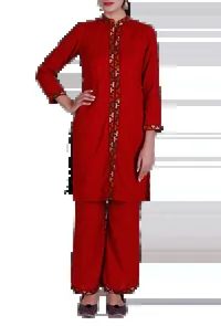 Red Kullu Patti Pure Wool Kurta image 2