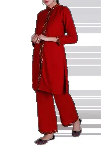 Red Kullu Patti Pure Wool Kurta image 3