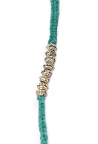 Set Of 2: Aanshi Teal Green Thread & Antique Plated Brass Beaded Anklets image 2