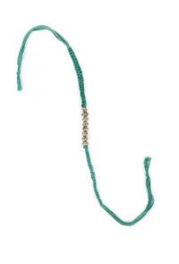 Set Of 2: Aanshi Teal Green Thread & Antique Plated Brass Beaded Anklets image 3