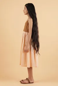 Peach & Dark Brown Mulmul Dress image 2