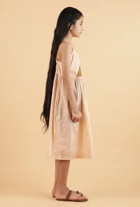 Peach & Dark Brown Mulmul Dress image 3