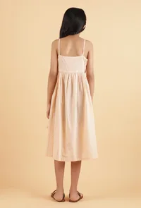 Peach & Dark Brown Mulmul Dress image 4