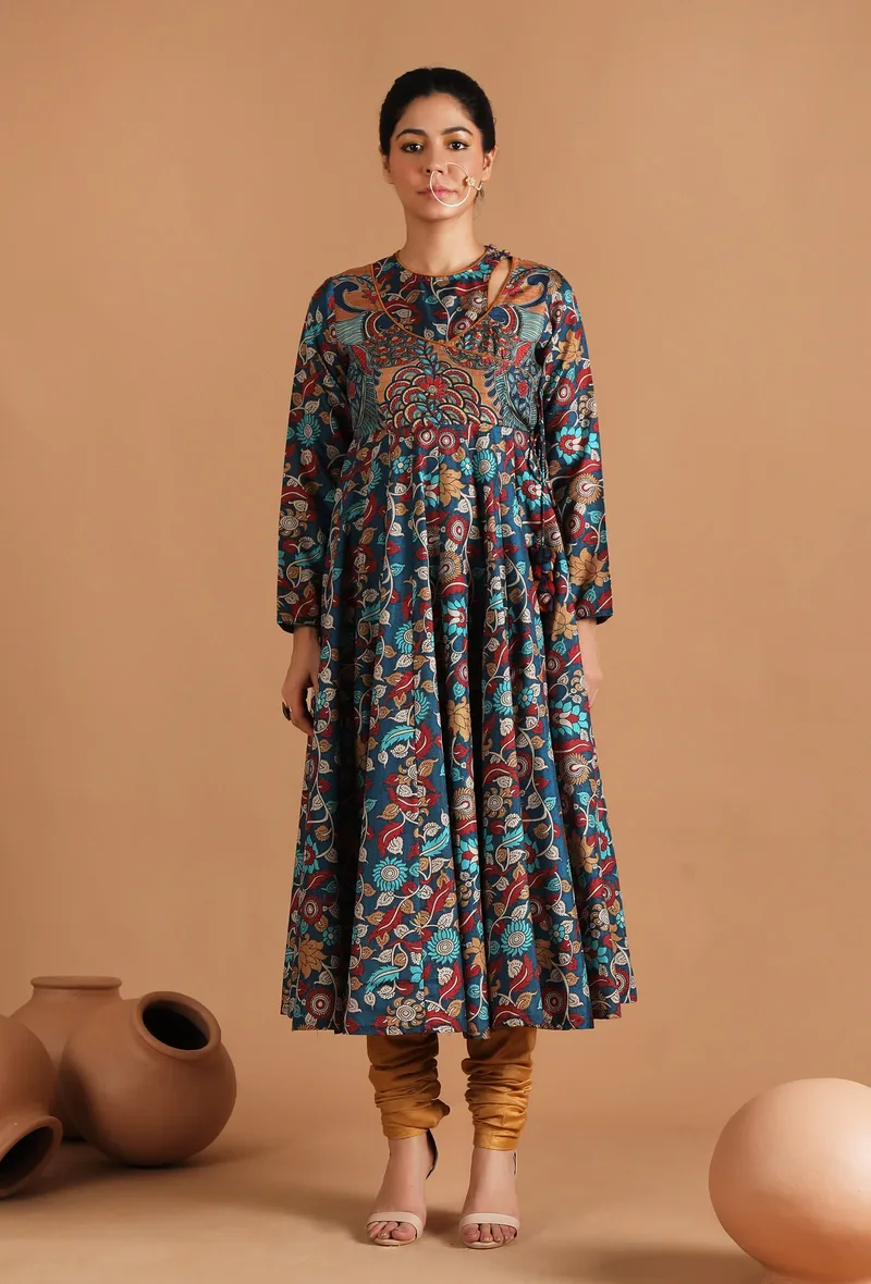 Set Of 2: Farida Allover Kalamkari Argrakha Kurta Set