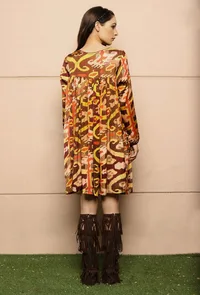 Mustard And Brown Uzbeki Ikat Printed Modal Silk Cape image 2