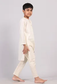 Set Of 2: White Silver Cotton Stripes Kurta Pyjama Set image 2