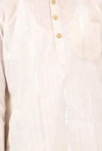 Set Of 2: White Silver Cotton Stripes Kurta Pyjama Set image 5