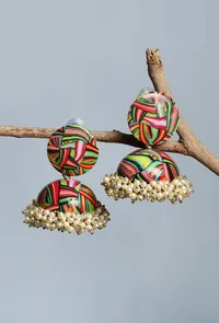 Hand Painted Red Flower Meenakari Jhumki image 2