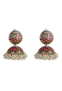 Hand Painted Red Flower Meenakari Jhumki image 3