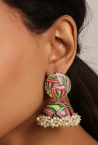 Hand Painted Red Flower Meenakari Jhumki image 6