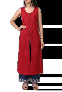 Bright Red Cotton Slub Cape With Tie-up Detailing image 2