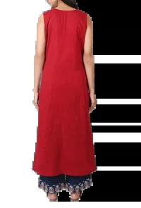 Bright Red Cotton Slub Cape With Tie-up Detailing image 4