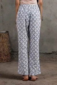 Blue And White Block Printed Cotton Palazzos image 3