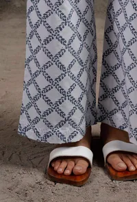Blue And White Block Printed Cotton Palazzos image 4