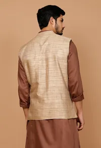 Tan Khaki Matka Silk Nehru Jacket image 4