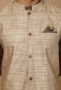 Tan Khaki Matka Silk Nehru Jacket image 5
