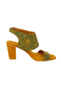 Mustard Yellow Cotton Ajrakh Strappy Block Heels image 3
