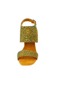 Mustard Yellow Cotton Ajrakh Strappy Block Heels image 5